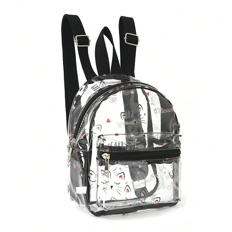 Mochila portátil de PVC transparente de alta qualidade e grande capacidade com estampa de gato em miniatura da Feihong Cross-Border._voghion.com