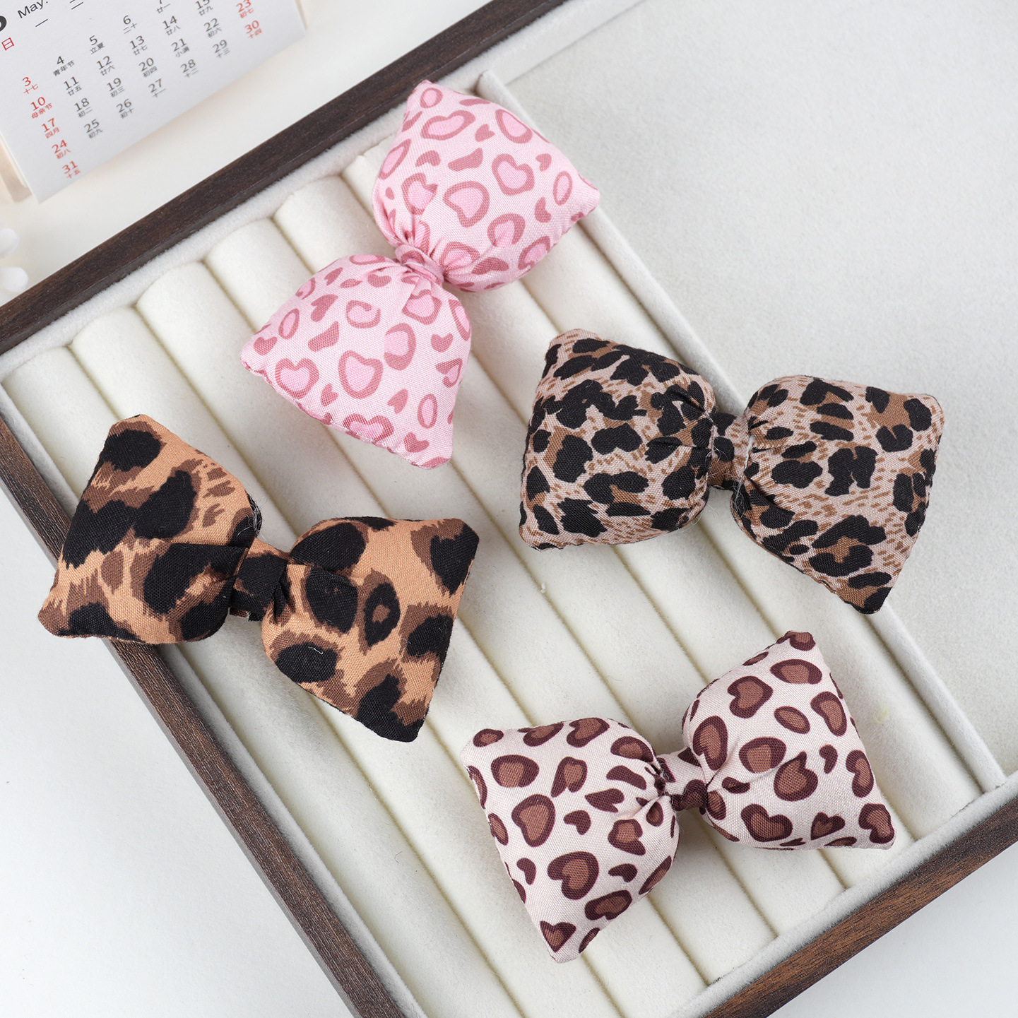 New Leopard Print Bow Diy Accessories, 3d Cotton-filled Niche Hair...