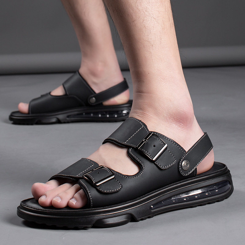 Dép sandal nam quai ngang mũi tròn, đế thấp 1–3 cm — 55124 màu xám, 55600 nâu, 5922 xám, DT019