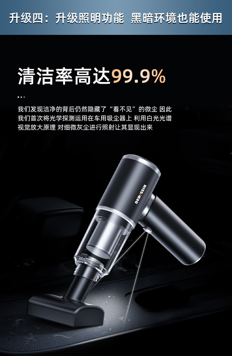 Car vacuum cleaner, wireless charging, for car and home use, with powerful suction, high power, compact, handheld, and mini size for in-car use