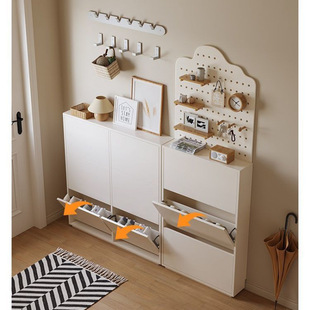 Perforated Shoe Cabinet Integrated Home Entrance Indoor New Shoe Cabinet Entry Storage Cabinet Solid Wood Wall-Mounted Ultra-Thin Shoe Cabinet