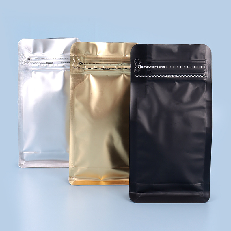 Bolsa de embalaje de granos de café, bolsa de sellado de ocho lados de papel de aluminio, bolsa de té autosuficiente, comida para mascotas, bocadillos de frutas secas, bolsa de color con cremallera