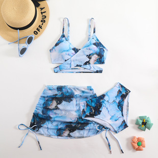Cross-Border Children's Swimsuit Split Girl Skirt Style Sexy Medium and Large Girls Bikini Swimsuit Three-Piece Tie-Dye Swimsuit