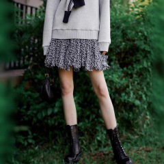 ELLEフランスデザイン感砕花スカート女性25春新作ファッションシック傘スカート小衆a字スカート