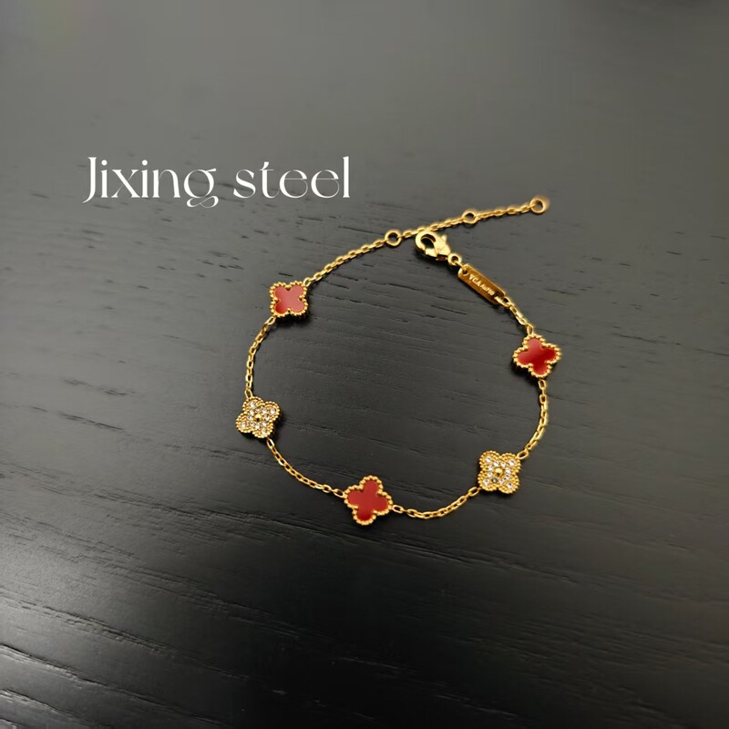 Van Gogh High-End Version V Five-Leaf Clover Bracelet Ins Popular Titanium Steel 18K Electroplated Non-Fading Light Luxury Niche Zircon Van Gogh High-End Version V Five-Leaf Clover Bracelet Ins Popular Titanium Steel 18K Electroplated Non-Fading Light Luxury Niche Zircon