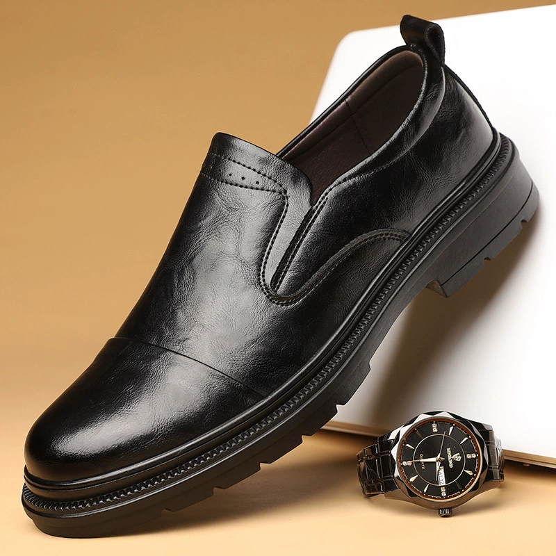 2024 весна и осень новые мужские деловые повседневные кожаные туфли мужские ручные узоры с круглой головкой на толстом подошве одноножные противоскользящие 3532