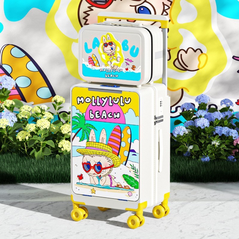 卸売フロントオープン 20inch スーツケースサイドバックルフロントオープンカバートロリーアルミフレームトロリーケース USB 充電カップホルダー付き|undefined