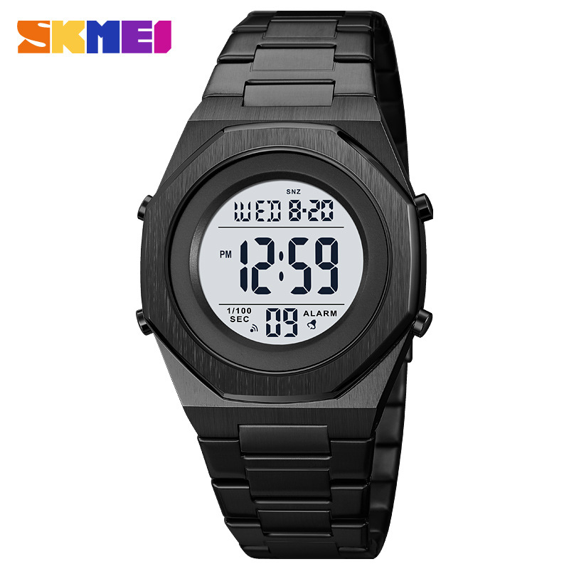 Skmei skmei moda octogonal correa de acero reloj electrónico de los hombres pantalla digital multifuncional reloj luminoso hombres 2066