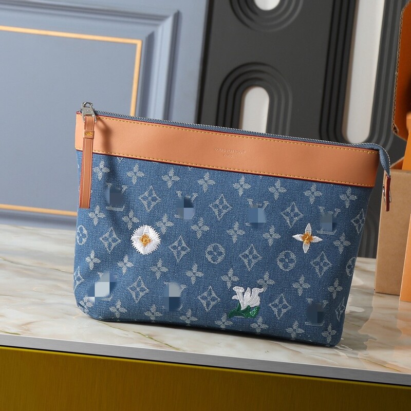 L Brand Handbag Storage Clutch Bag for Men and Women, Navy White, Genuine Leather V M28818 Toiletry Bag, Single Shoulder Bag L Brand Handbag Storage Clutch Bag for Men and Women, Navy White, Genuine Leather V M28818 Toiletry Bag, Single Shoulder Bag
