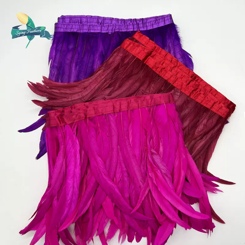 厂家供应羽毛公鸡尾毛布边布带30cm服装辅料装饰羽毛表演道具羽毛