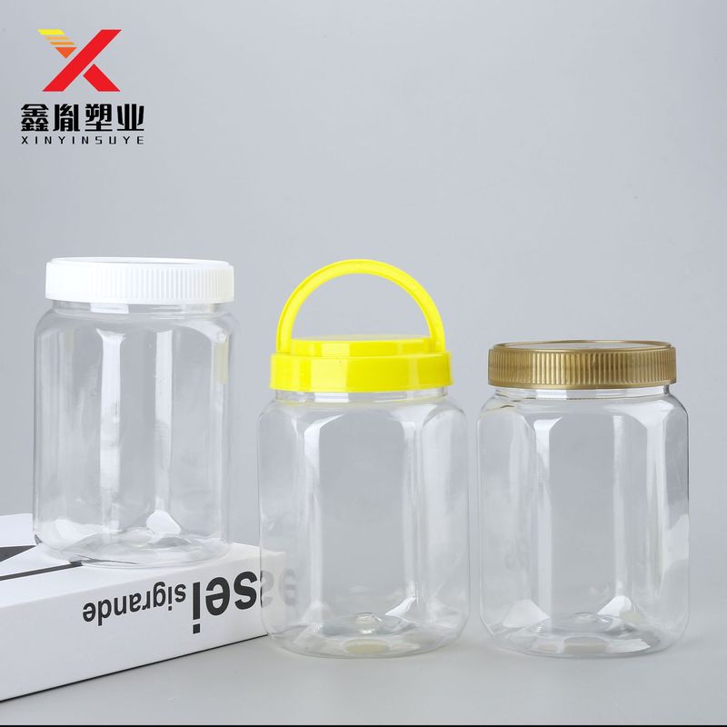 六角プラスチック缶pet密封缶キャンディー缶取っ手付き瓶720mlジャム瓶蜂蜜瓶2斤蜂蜜缶|undefined