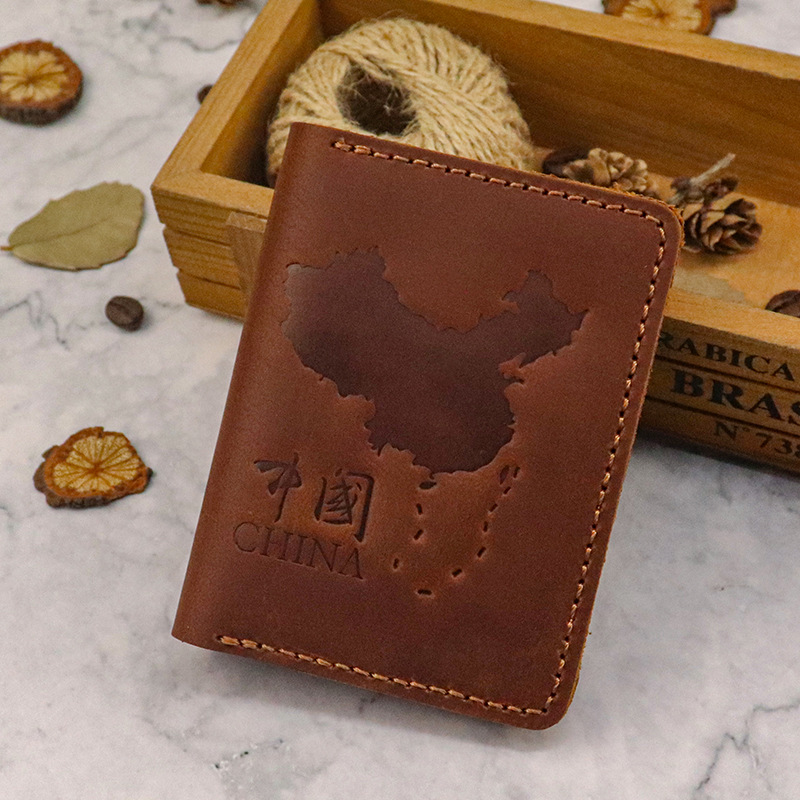 New top-grain leather driver's license vertical fold simple driver's license case for men, national style vintage style