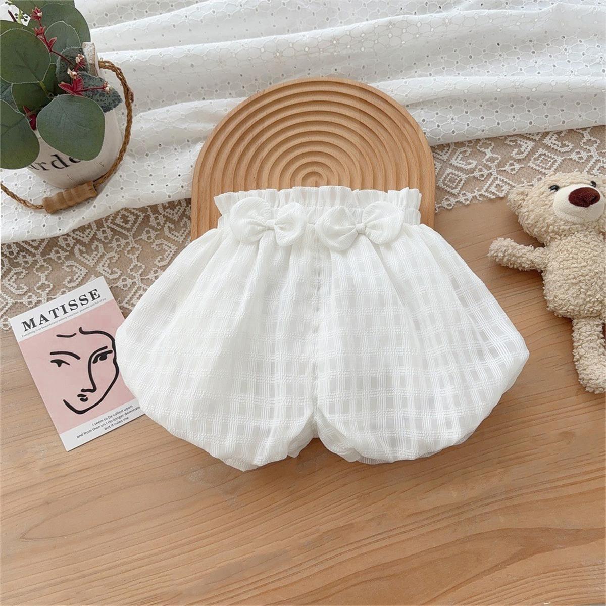 Ropa para niños 2025 traje de niña de verano 1-3 años dulce lazo chaleco sin mangas pantalones cortos traje de dos piezas