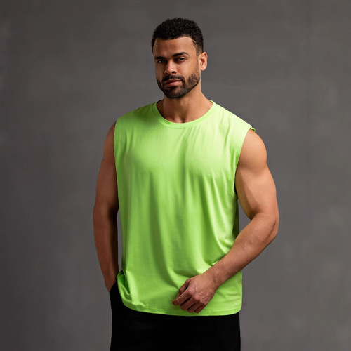 Cross-border solid color sleeveless T-shirt men, large size sports vest men, trendy men, loose base shirt and waistcoat