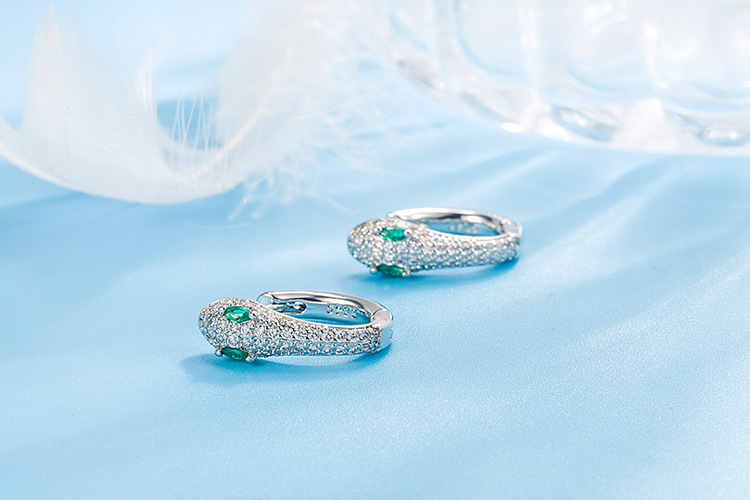 vintage emerald full zircon snake shaped copper earrings wholesale