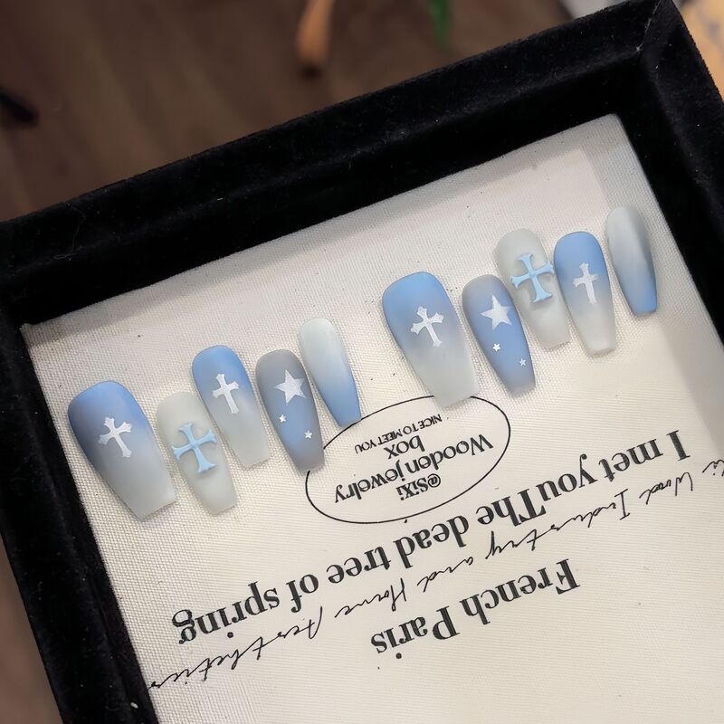 Purely Handmade【Blue Fantasy】Sweet and Cool Girl Style Simple Matte Design Aurora Blue Cat Eye Gradient Press-On Nails