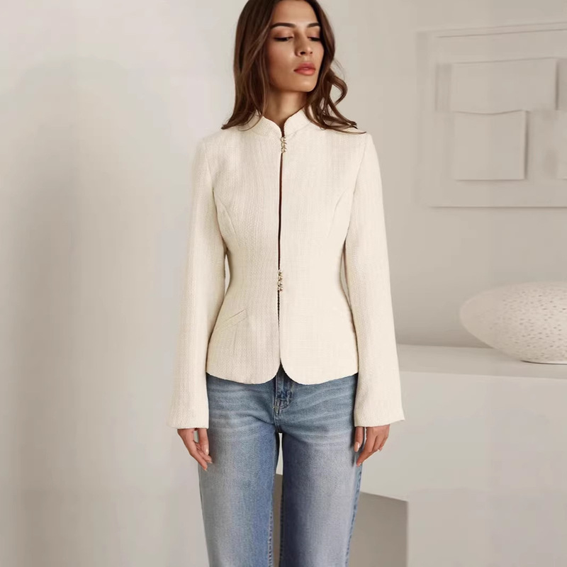 European and American Cross-Border Women's Fashion 2026 Spring New Style Elegant Stand-Up Collar Design Slim Casual Blazer Jacket European and American Cross-Border Women's Fashion 2026 Spring New Style Elegant Stand-Up Collar Design Slim Casual Blazer Jacket