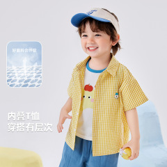 嘟嘟家寶寶格子襯衫純色夏裝男童襯衣夏季可愛小女孩短袖上衣開衫