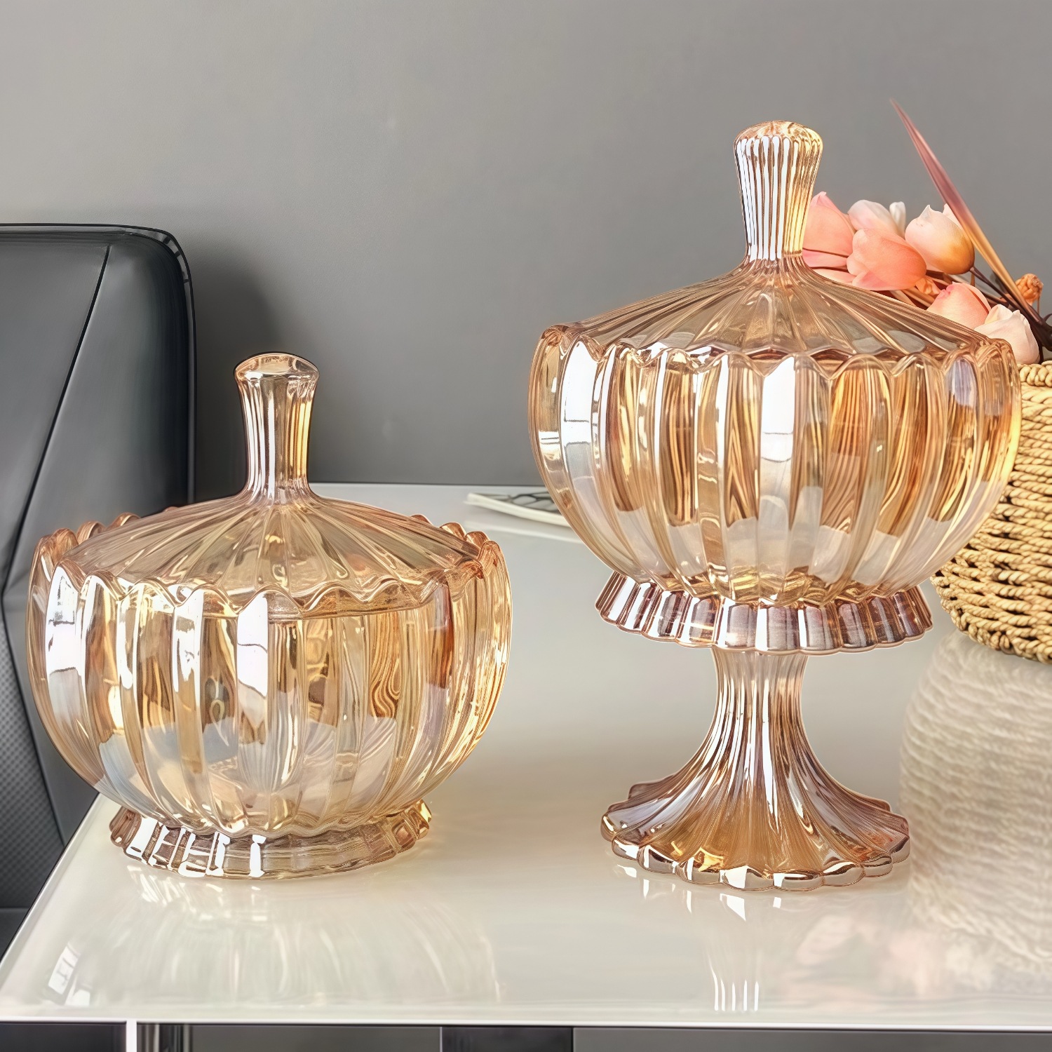 European Crystal Glass Storage Jar Light Luxury Living Room Household Snack Box Candy Jar Decorative Ornaments Factory Direct Sale