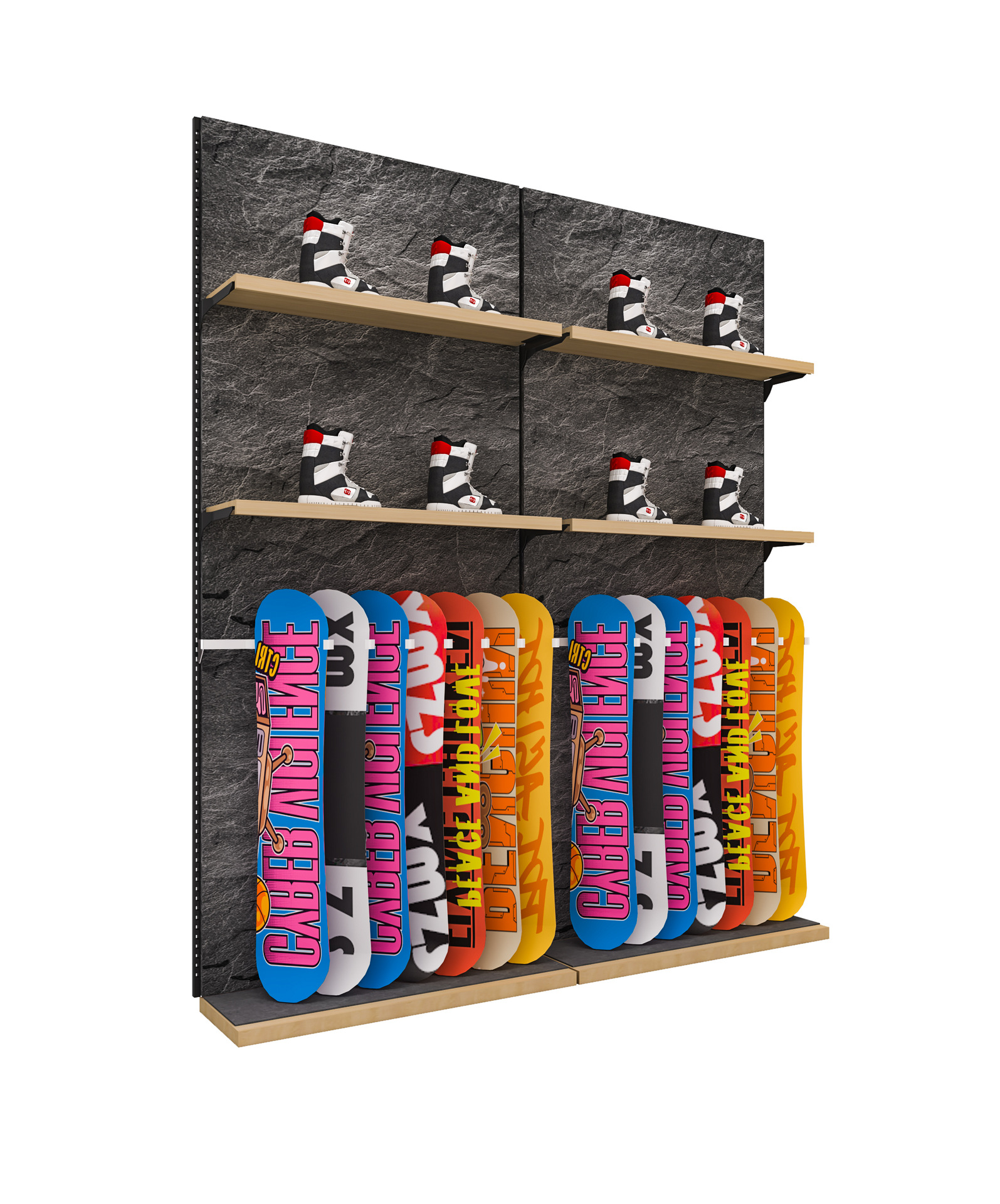 Estantes de exhibición de ropa de esquí de nieve de pared de ropa deportiva de ropa de piso de exhibición de tiendas de ropa de hombre