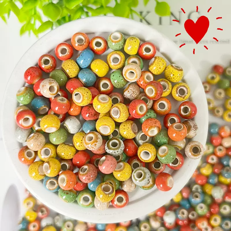 串珠子的材料diy小饰品复古风陶瓷珠子6mm花釉手串配件陶瓷珠批发