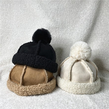 羊羔毛保暖單色毛球瓜皮帽冬季麂皮絨情侶韓版毛絨帽子女工廠批發