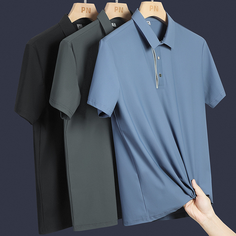 2024 verano delgado camiseta de hielo de manga corta con solapa para hombres secado rápido sin marcas camiseta de polo de media manga grande al por mayor