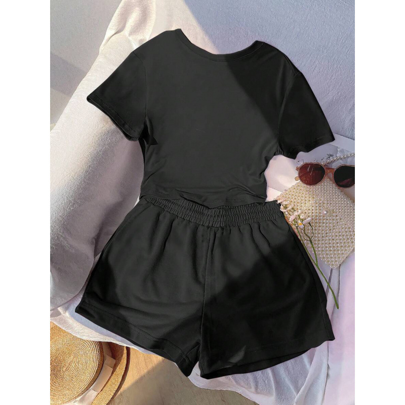 C 74114 comercio exterior Aliexpress transfronterizo 2 conjuntos de caballero casual impreso camiseta y pantalones cortos