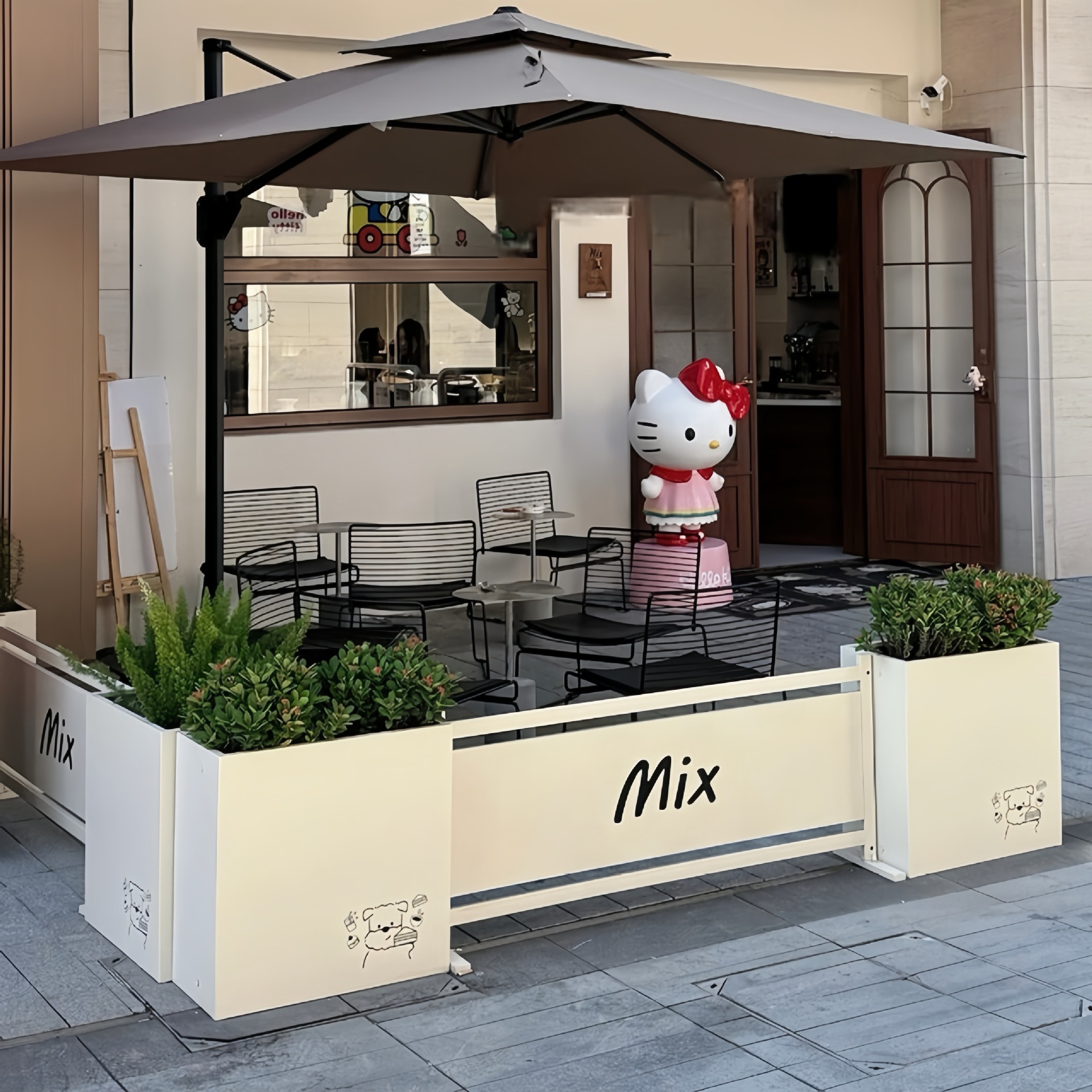 Flower Boxes for Coffee Shop Exterior Decoration, Decorative Fences, Outdoor Metal Rust-Proof Green Plant Boxes, Isolation Fences for Shop Entrances