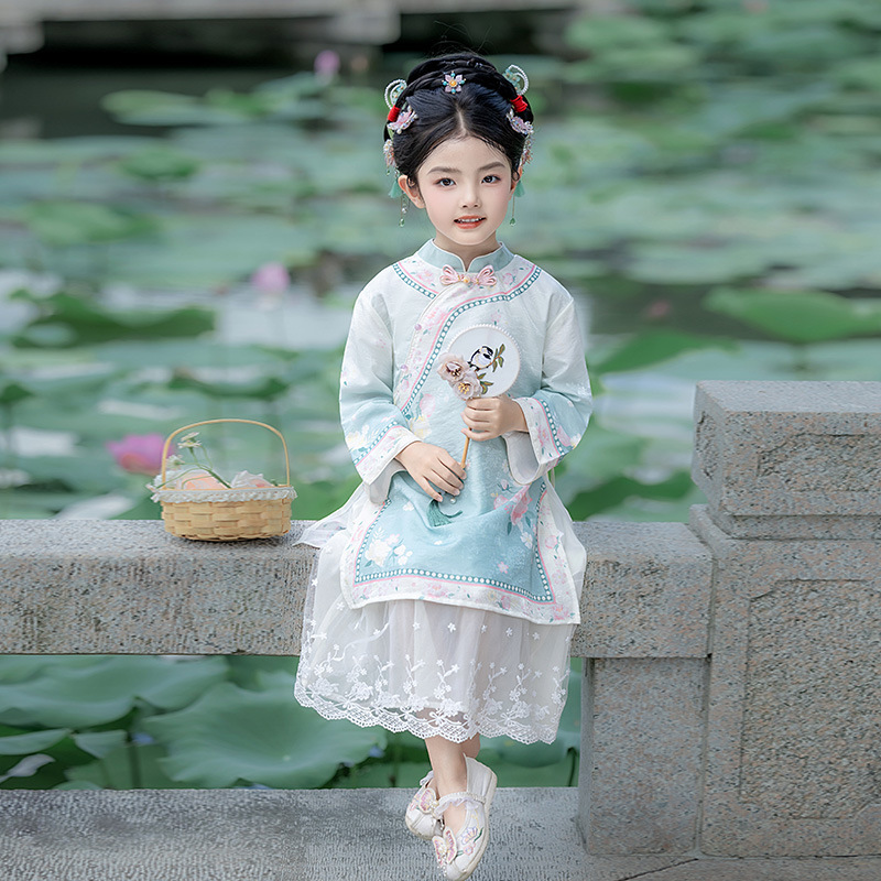 女童25年秋季新款长袖汉服儿童格格套装仙女宝宝网红洋气盘扣表演|undefined