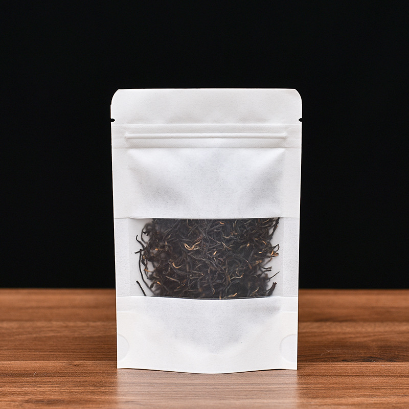白牛皮纸开窗防潮密封拉链自立收纳储存白茶叶热封口包装袋子CXPB