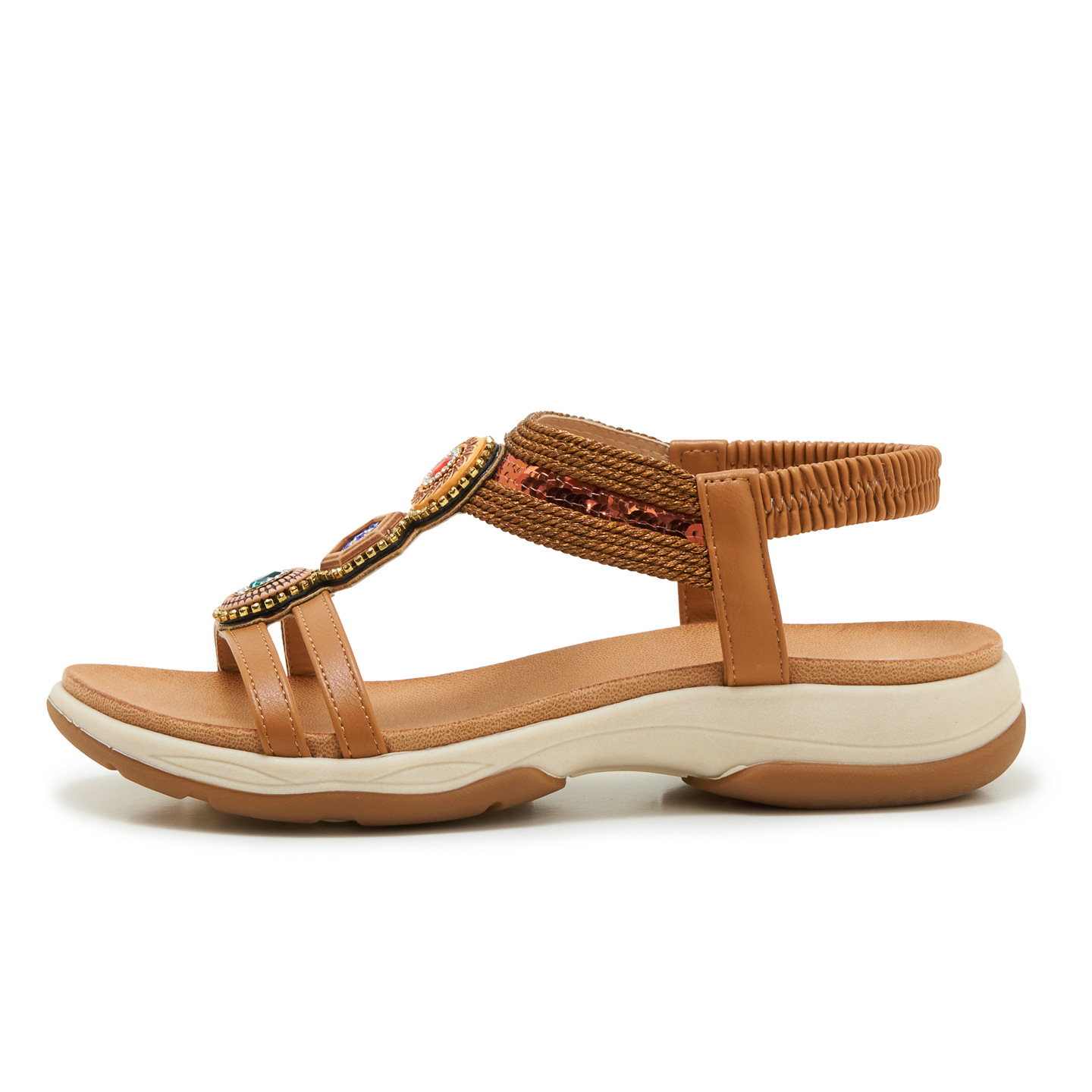 Sandal nữ đế xuồng platform phối đá màu cổ điển phong cách Amazon — màu nâu, Champagne màu, màu đen