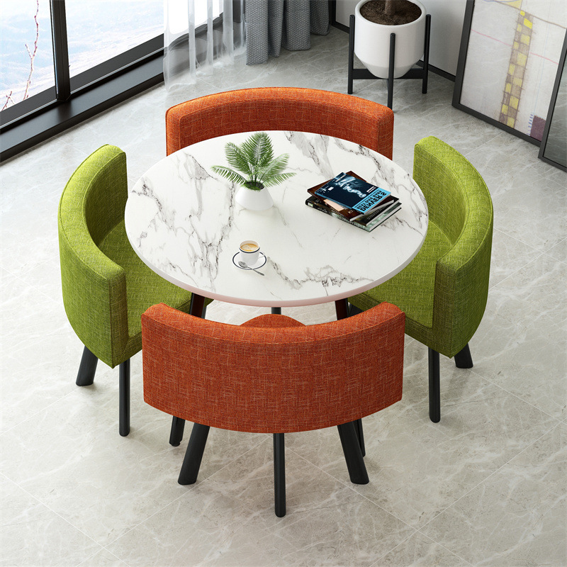 둥근 흰색 모조 대리석 주황색 녹색 천