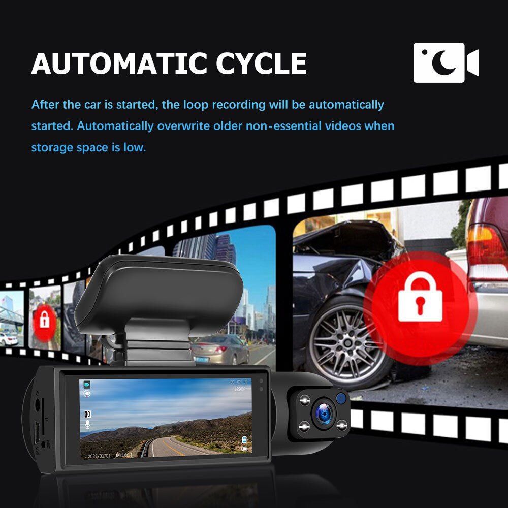Cross-border M8 Dash Cam 1080P HD Night Vision Dashboard Front Interior Rear Triple-Camera Recorder