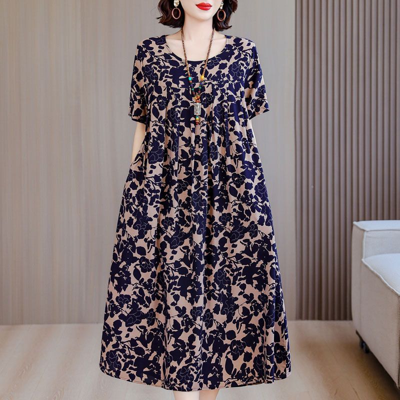 中老年大码碎花棉绸连衣裙女2025夏装新款50多岁中年妈妈气质裙子|undefined