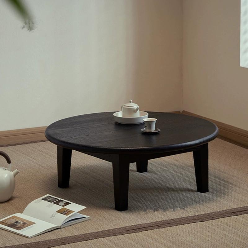 White Wax Solid Wood Small Tea Table Japanese Style Quiet Style Living Room Homestay Round Side Table with Bay Window Low Table Tatami Tea Table