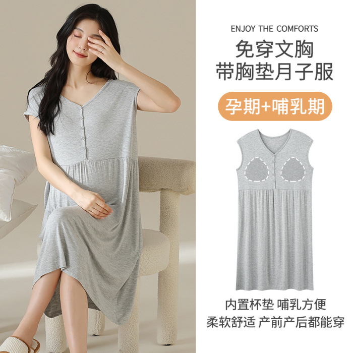 孕妇睡裙夏季薄款哺乳裙夏天莫代尔产后睡衣喂奶家居裙夏装连衣裙