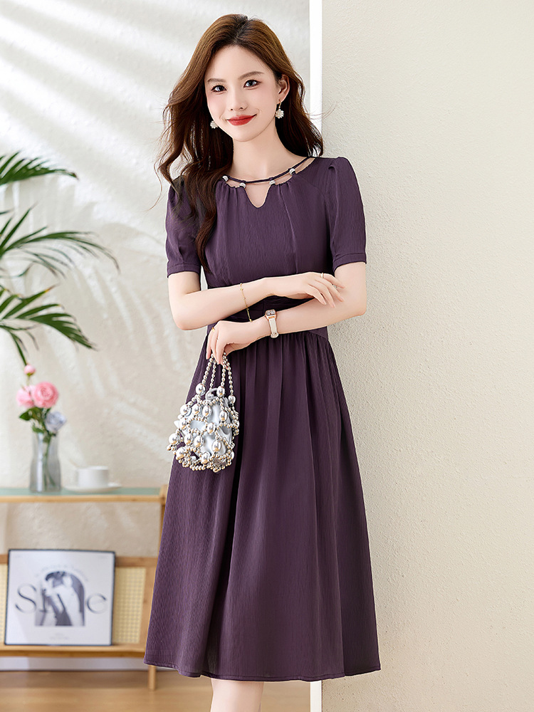 Váy midi mùa hè thời trang sang trọng, thiết kế thon eo, dáng dài vừa phải JX3320 — Màu đỏ rượu, Màu tím