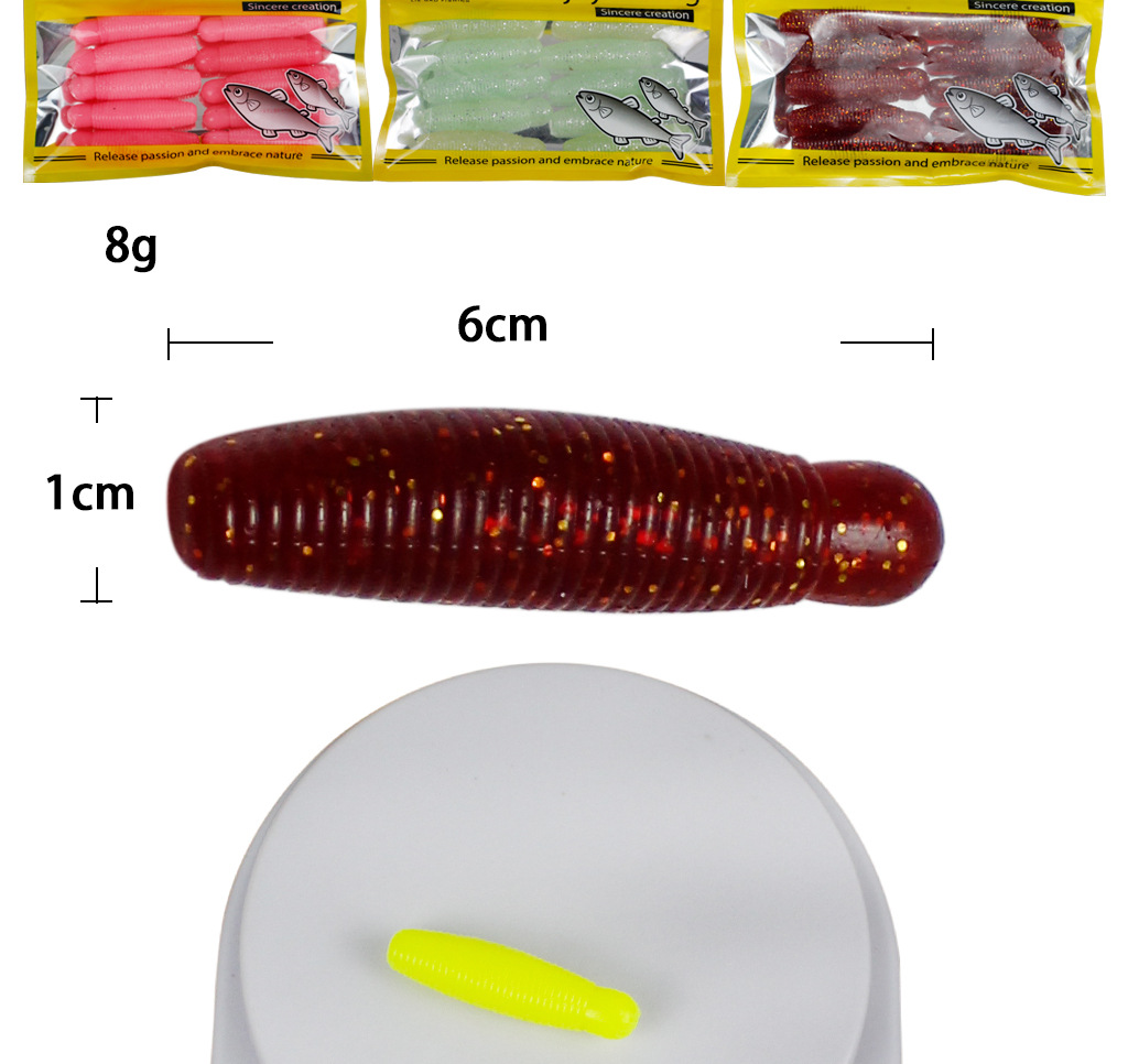 6 PCS Worms Fishing Lures Soft Plastic Worms Baits Fresh Water Bass Swimbait Tackle Gear