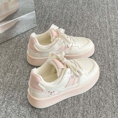 高颜值韩系休闲板鞋女款2025新款厚底小白鞋ins潮百搭小众面包鞋