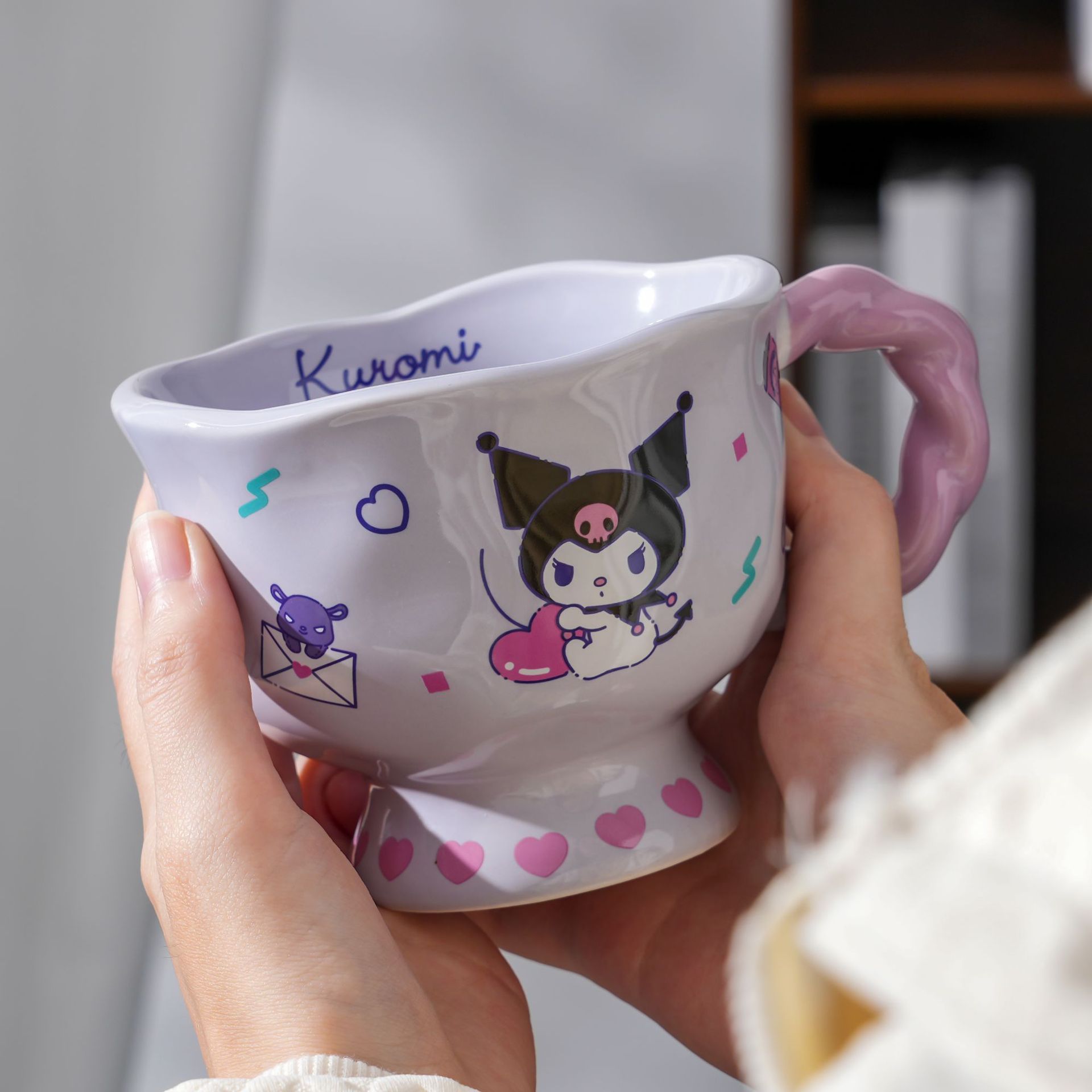 Sanliou tazas de agua potable de alto pie, tazas de oficina, tazas de cerámica, tazas de café lindas para mujeres.