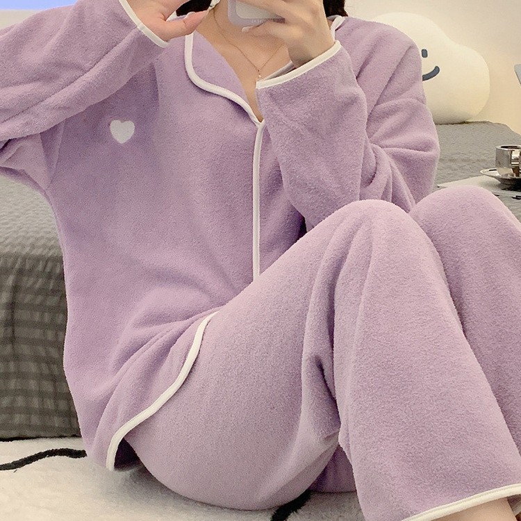 Purple fashionable demi-season coral velvet keep warm pijama