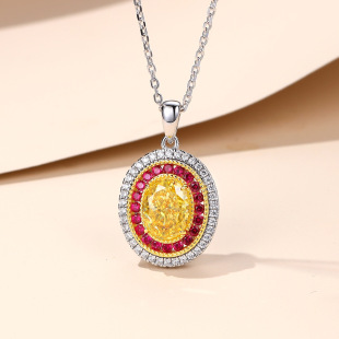 S925 sterling silver gold-plated full circle oval yellow diamond necklace women's retro light luxury inlaid with high carbon diamond jewelry a generation of hair