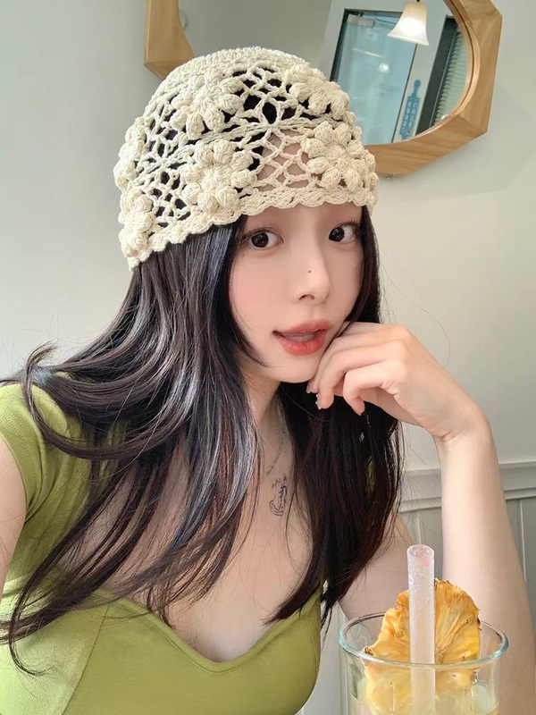 ボヘミアンフラワータッセル編み込みつば帽子レトロ中空エスニックスタイル手編みプルオーバー帽子|undefined