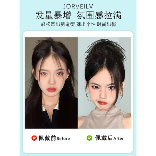 Chicken coop hairpin, spicy girl, individual round bun, fluffy, messy, punk style, high temperature silk, synthetic hair, wig, hair tie