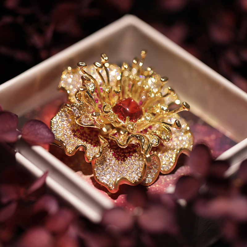 Lingxin Made Heavy Industry Design Big Flower Brooch Original Palace Style Peony Flower Pin Live High Goods Explosions Supply