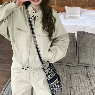 网红同款修身时髦夹克高腰工装裤套装女2026年春秋装新款酷酷外套