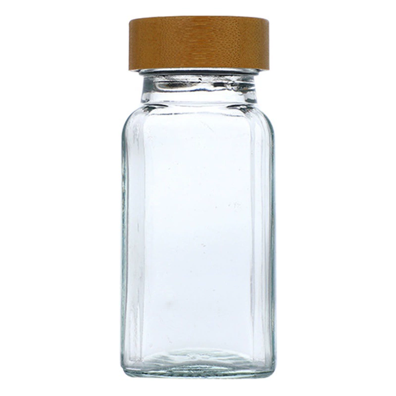 120 мл Квадратная бутылка для приправ для барбекю Бытовая банка для приправ алюминиевая крышка бутылка для приправ деревянная крышка стеклянная бутылка для перца оптом