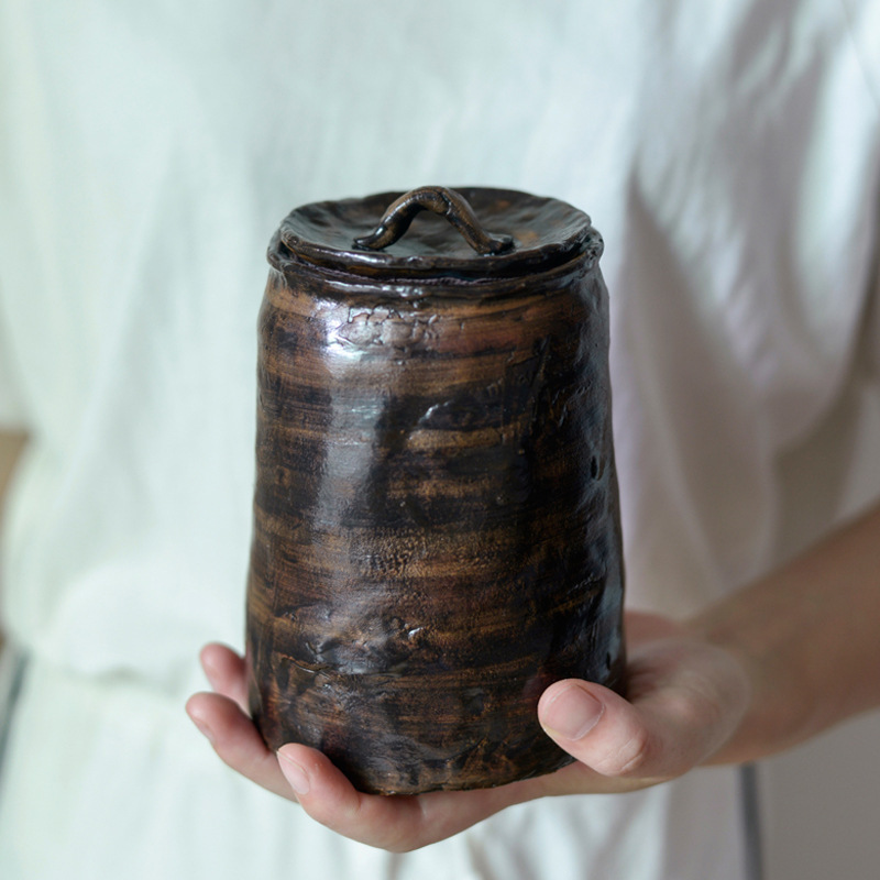 Dish Glaze Tea Cans Hand-made Stoneware Tea Storage Jar Japanese Style Vintage Tea Storage Jar Ceramic Storage Jar Sealed Jar