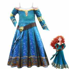 欧美热销梅琳达Cosplay服万圣节派对勇敢传说女童长袖吊带连衣裙